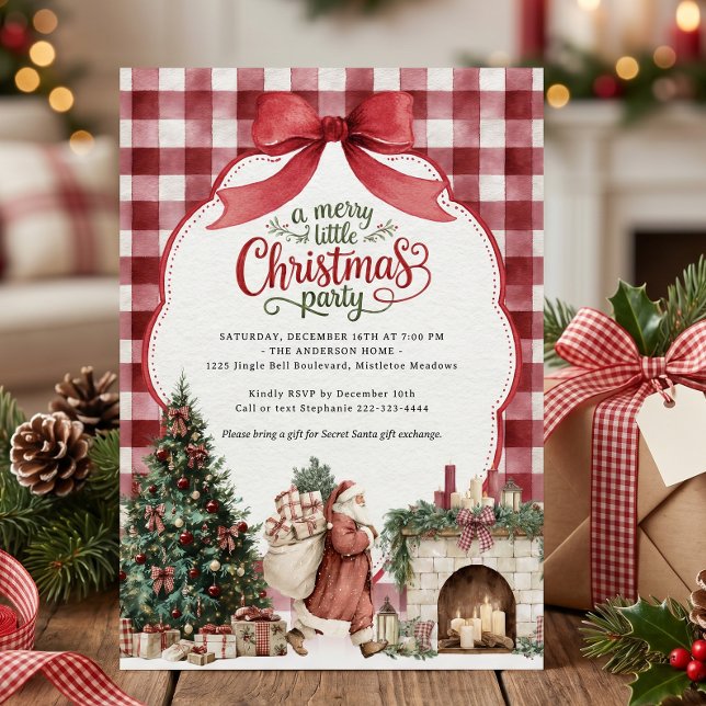 Invitación Fiesta Navideña de Gingham Festivo  (Subido por el creador)