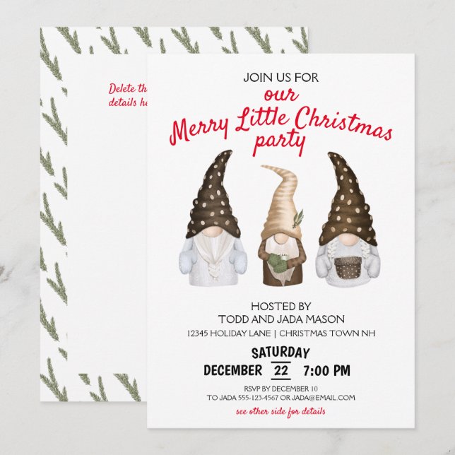 Invitación Fiesta Navideña de Gnomo Alegre Navidad (Anverso / Reverso)