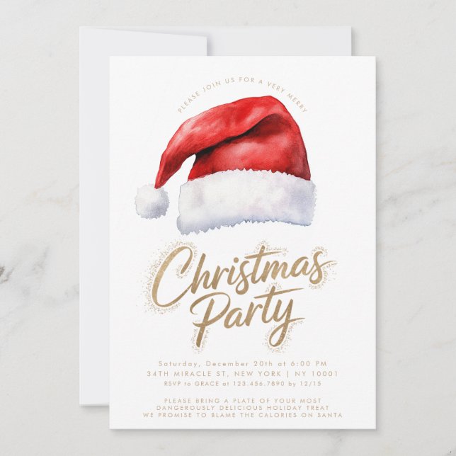 Invitación Fiesta Navideña de Gorro de Santa (Anverso)