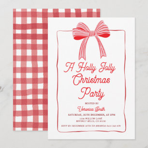 Invitación Fiesta Navideña de Holly con Lazo Rosa Festivo