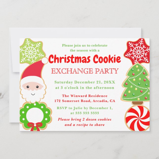Invitación Fiesta Navideña de Intercambio de Galletas Adorabl (Anverso)
