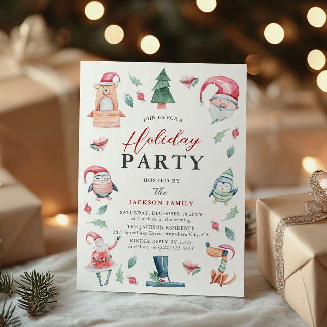 Invitación Fiesta Navideña de Invierno con Aquarela Adorable (Subido por el creador)