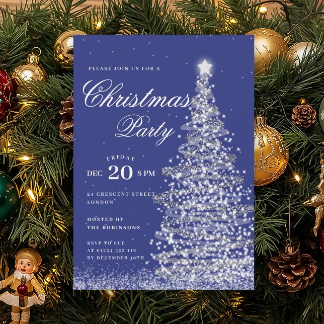 Invitación Fiesta Navideña de Invierno de la Marina de Plata  (Silver Navy Winter Christmas Tree Holiday Party Invitation)