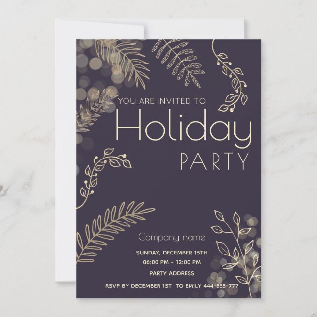 Invitación Fiesta navideña de invierno de oro (Anverso)