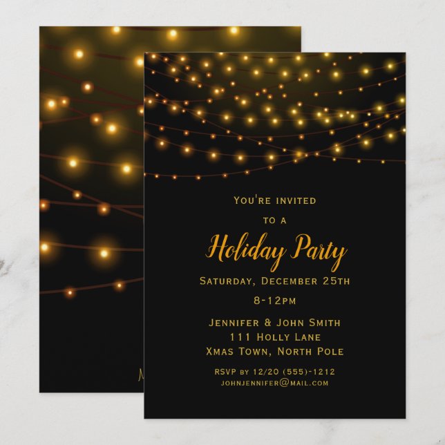 Invitación Fiesta navideña de la cadena dorada de los Navidad (Anverso / Reverso)