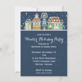 Invitación Fiesta navideña de la escena de nieve de las casas