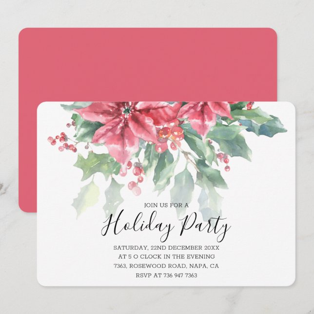 Invitación Fiesta navideña de la Moda de la vegetación floral (Anverso / Reverso)