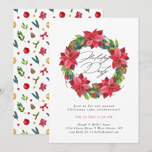 Invitación Fiesta navideña de la Poinsettia Roja (Anverso / Reverso)