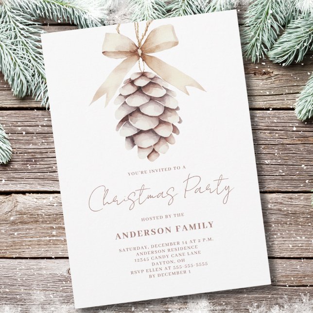 Invitación Fiesta navideña de las acuarelas de Pinecone (Subido por el creador)