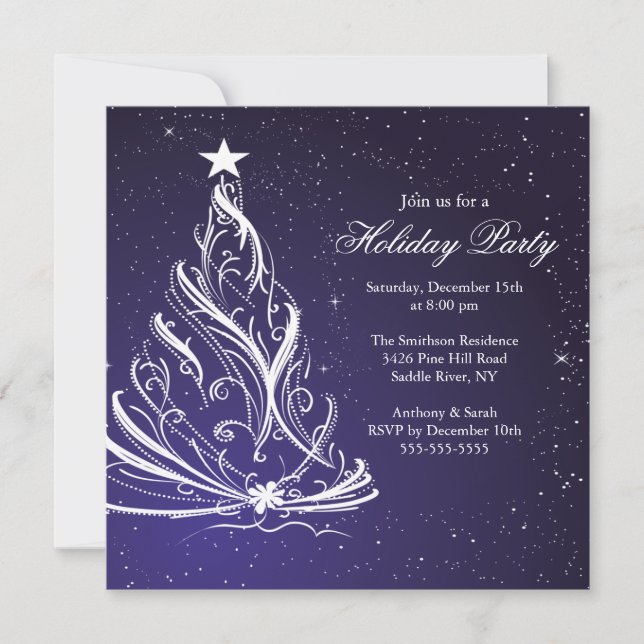 Invitación Fiesta navideña de los Navidades blancos y azules  (Anverso)