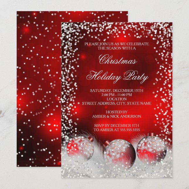 Invitación Fiesta navideña de los Navidades de la nieve blanc (Anverso / Reverso)