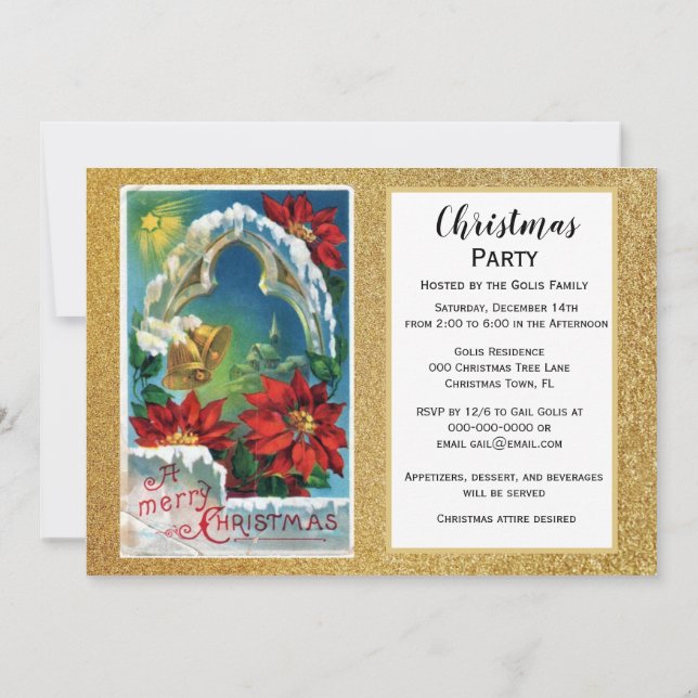 Invitación Fiesta navideña de los Navidades de las campanas d (Reverso)