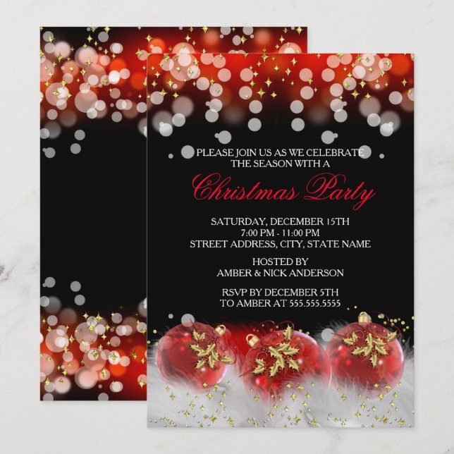 Invitación Fiesta navideña de los Navidades de los Baubles de (Anverso / Reverso)