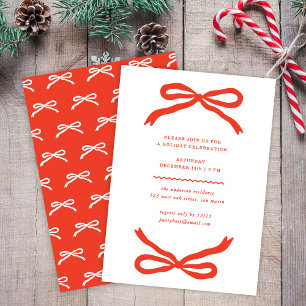 Invitación Fiesta navideña de los Navidades Red Bow dibujada 