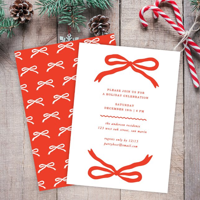 Invitación Fiesta navideña de los Navidades Red Bow dibujada  (Subido por el creador)