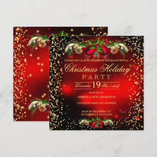 Invitación Fiesta navideña de los Navidades Red Gold Bells Ho