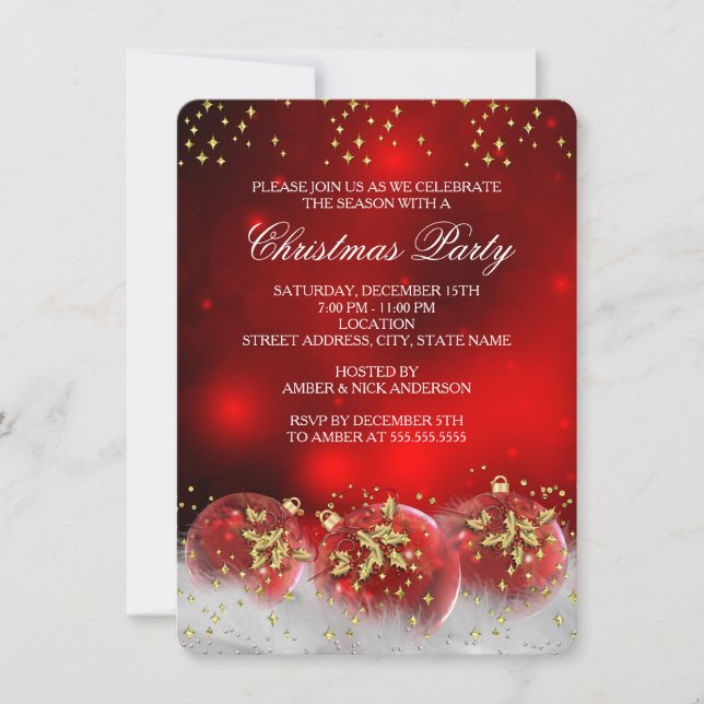 Invitación Fiesta navideña de los Navidades Red Gold Holly Ba (Anverso)