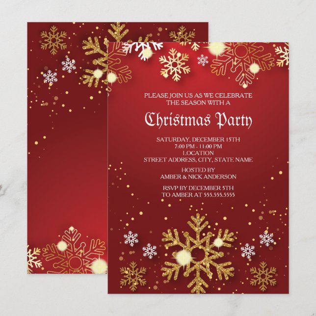 Invitación Fiesta navideña de los Navidades Red Gold Holly Ba (Anverso / Reverso)