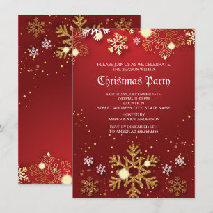 Invitación Fiesta navideña de los Navidades Red Gold Holly Ba