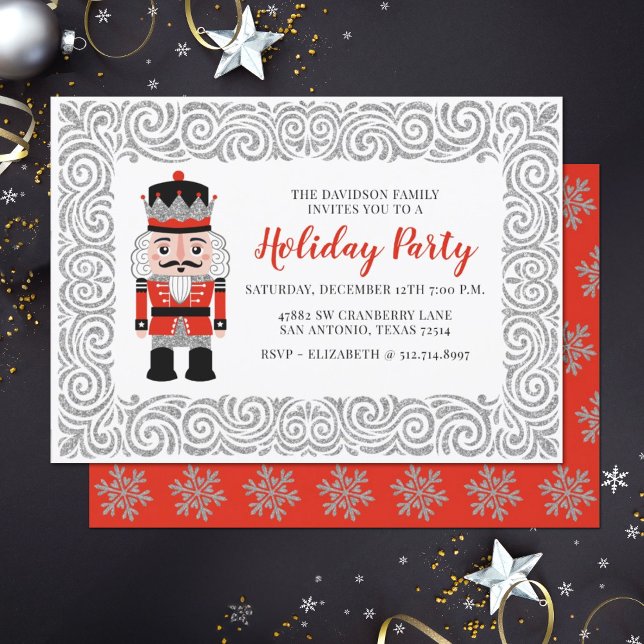 Invitación Fiesta navideña de los Navidades Red Nutcracker (A festive and elegant Holiday party invitation. Great for a family or the workplace.)