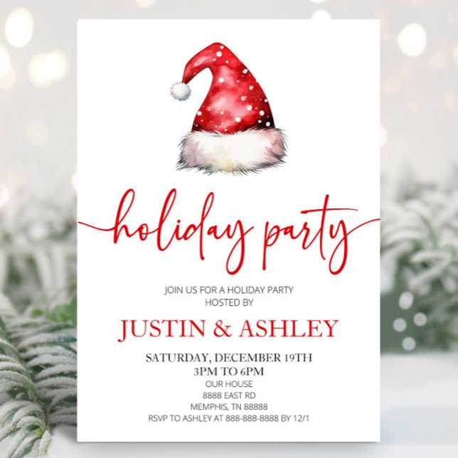 Invitación Fiesta navideña de los Navidades Red Snowy Santa H (Subido por el creador)