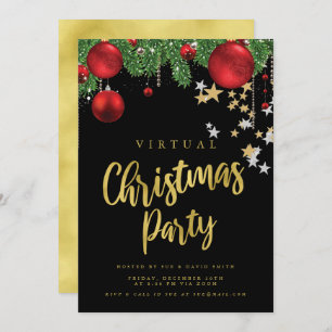 Invitación Fiesta navideña de los Navidades rojos de oro VIRT