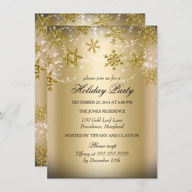 Invitación Fiesta navideña de los Navidades Shimmer Snowflake (Anverso / Reverso)