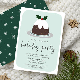 Invitación Fiesta Navideña de Menta y Acebo con Pastel de Fru