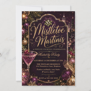 Invitación Fiesta Navideña de Muérdago y Martinis