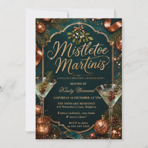 Invitación Fiesta Navideña de Muérdago y Martinis