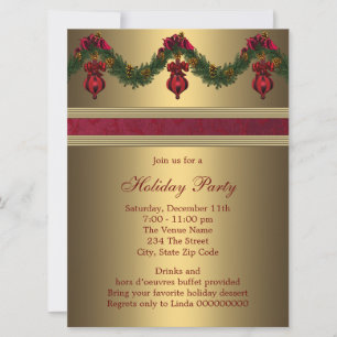 Invitación Fiesta Navideña de Navidad de Oro Rojo