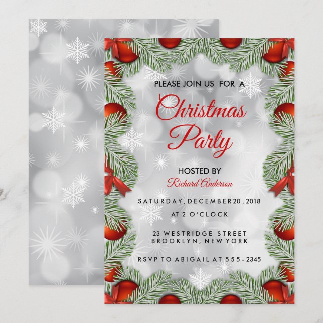 Invitación Fiesta navideña de Navidades blancos modernos (Anverso / Reverso)