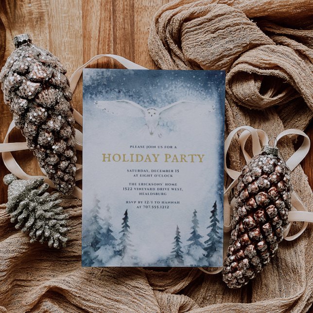 Invitación Fiesta navideña de navidades: Lechuza azul moderna (Subido por el creador)