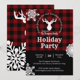 Invitación Fiesta navideña de Navidades Red Black Buffalo Pla