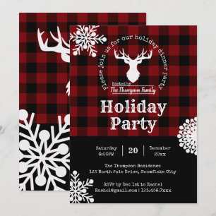 Invitación Fiesta navideña de Navidades Red Black Buffalo Pla