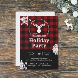 Invitación Fiesta navideña de Navidades Red Black Buffalo Pla