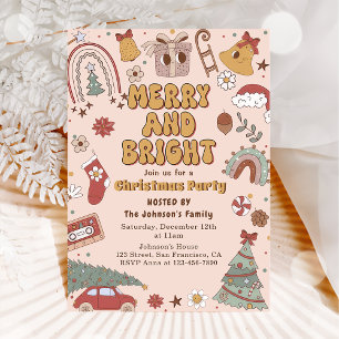 Invitación Fiesta navideña de Navidades retro brillante y bri
