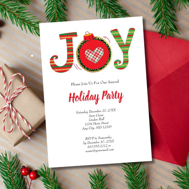 Invitación Fiesta navideña de Navidades rojos alegres (Joy Christmas Holiday Hanukkah Party Invitation. Printed or Instant digital Download)