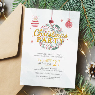 Invitación Fiesta navideña de Navidades rojos y dorados