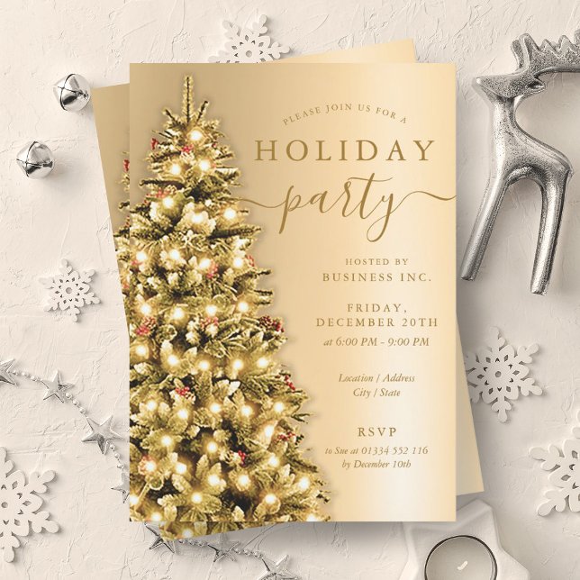 Invitación Fiesta navideña de oro simple (Simple Gold Christmas Tree Company Holiday Party Invitation)