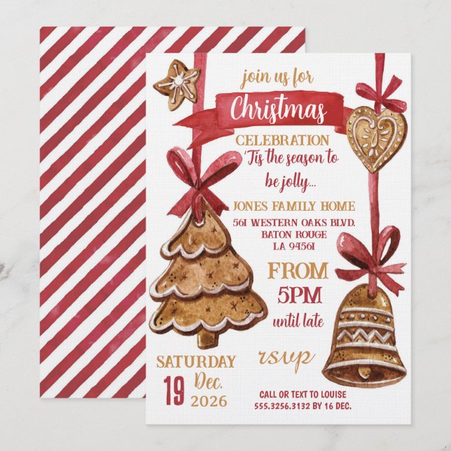 Invitación Fiesta Navideña de Pan de Jengibre (Anverso / Reverso)