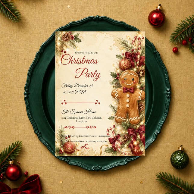 Invitación Fiesta Navideña de Pan de Jengibre Caprichosa (Subido por el creador)