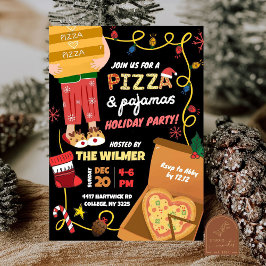 Invitación Fiesta navideña de Pizza y Pajamas para navidades