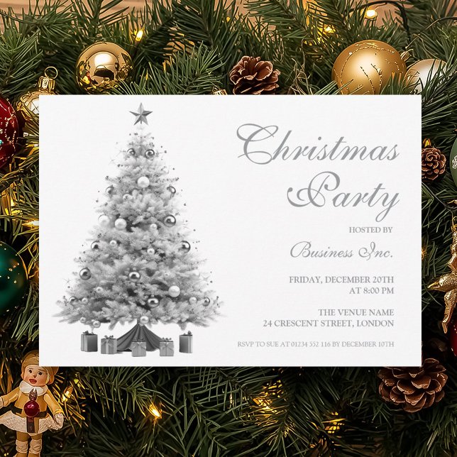 Invitación Fiesta navideña de plata corporativa (Corporate Silver Christmas Tree Holiday Party Invitation)