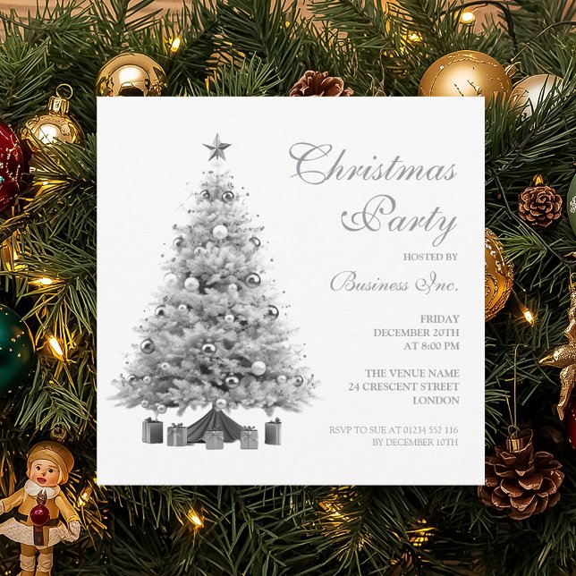 Invitación Fiesta navideña de plata corporativa (Corporate Silver Christmas Tree Holiday Party Invitation)