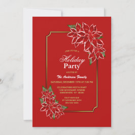Invitación Fiesta navideña de Poinsettia bordeada de oro rojo