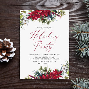 Invitación Fiesta Navideña de Poinsettia en Acuarela Elegante