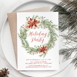 Invitación Fiesta Navideña de Poinsettias y Verdor Elegantes