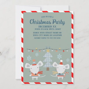 Invitación Fiesta Navideña de Ratones y Árbol en Verde Navida
