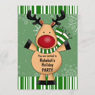 Invitación Fiesta navideña de renos en franjas verdes